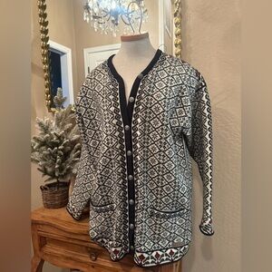 Dale of Norway Black and White Knit Cardigan Large